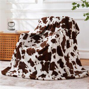 Faux Fur Cow Print Blanket, 550 GSM Double-Sided Throw Blanket for Couch Sofa